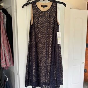 Sharagano Navy Lace Midi Dress